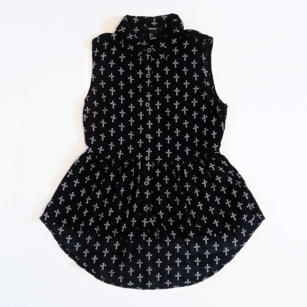 Forever 21 Black Sleeveless Top w/ Crosses